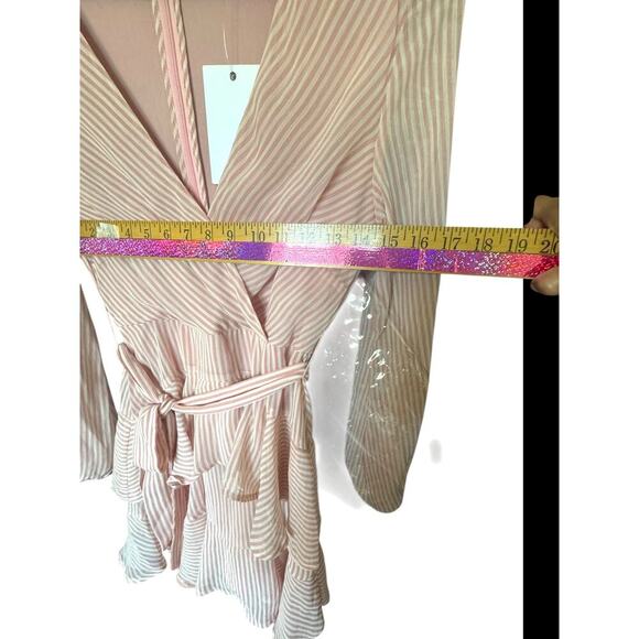 Fourteenth Place Pink Striped Ruffle Wrap Dress - XS - Picture 11 of 12